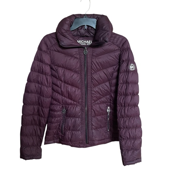 Michael Michael Kors Women's Purple Packable Down Fill Puffer Jacket Hood size M - Picture 1 of 8